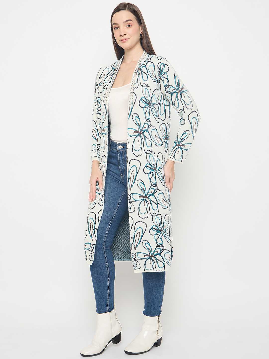 Madame Floral Print Multicolor Open Long Shrug - Image 3