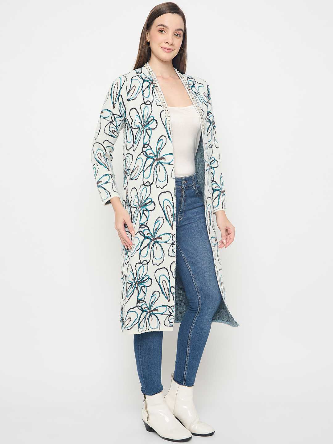Madame Floral Print Multicolor Open Long Shrug - Image 4