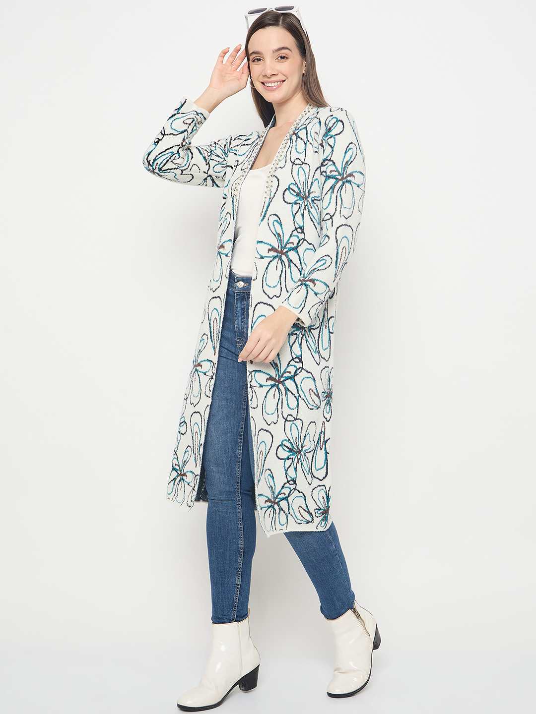 Madame Floral Print Multicolor Open Long Shrug - Image 5