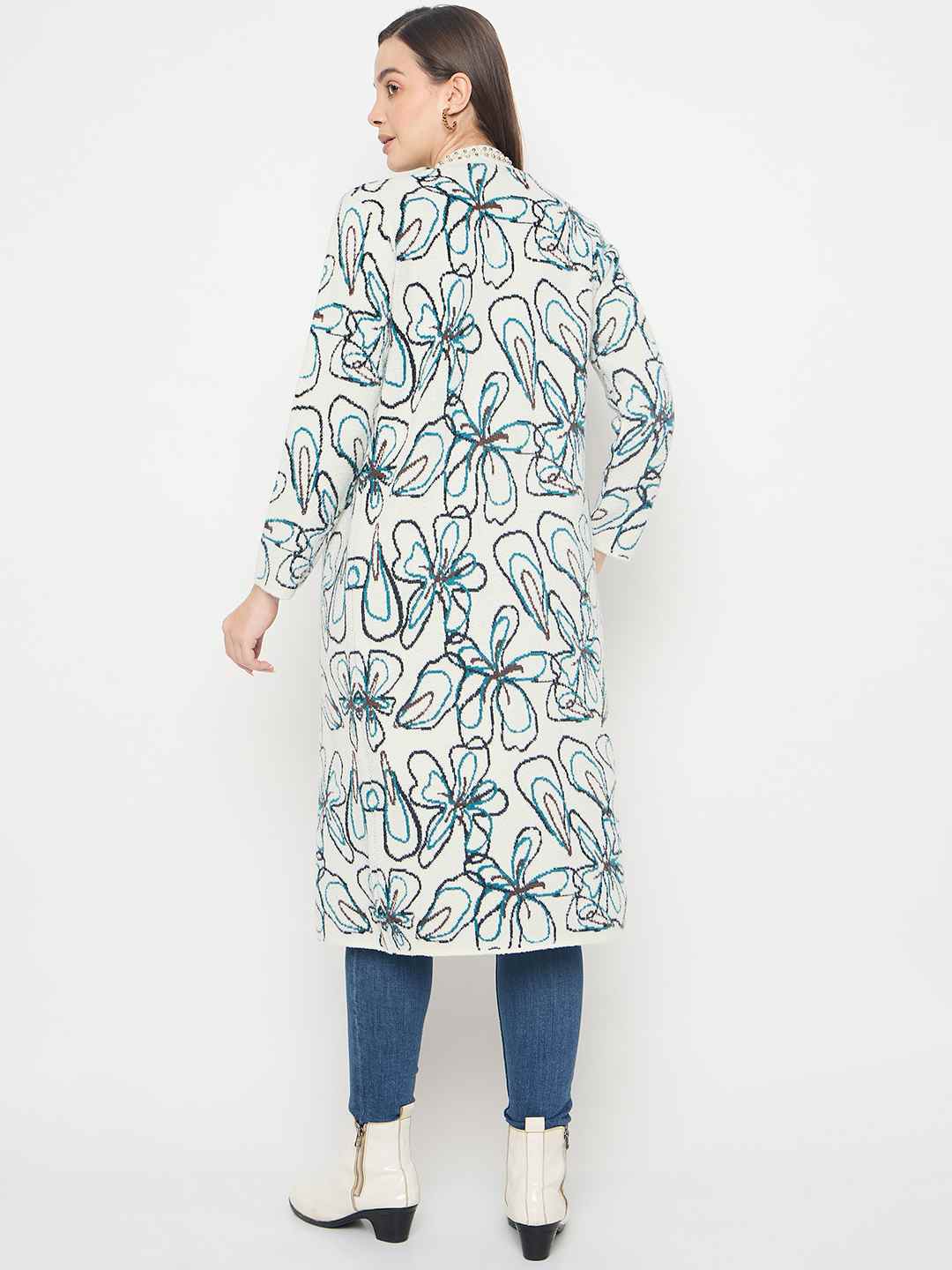 Madame Floral Print Multicolor Open Long Shrug - Image 6