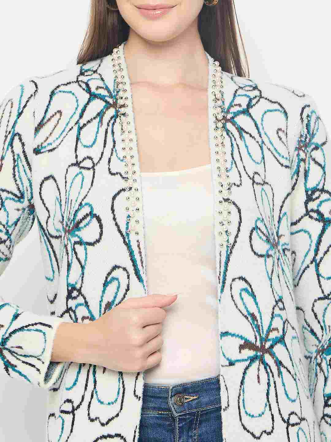 Madame Floral Print Multicolor Open Long Shrug - Image 7