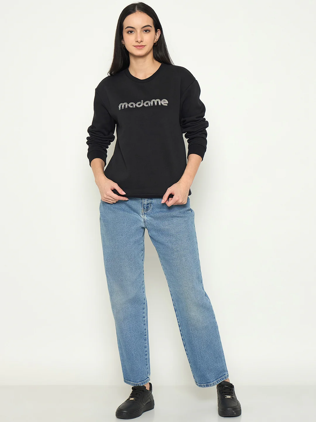 Madame Mock Neck Printed Black Sweatshirt - Image 3