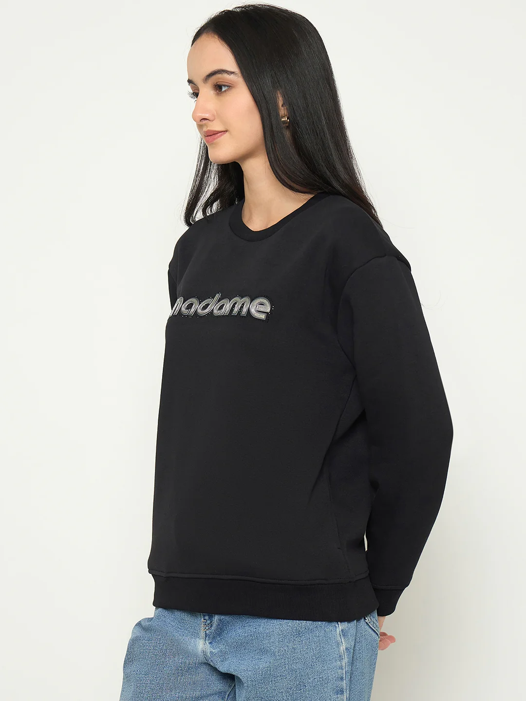 Madame Mock Neck Printed Black Sweatshirt - Image 5