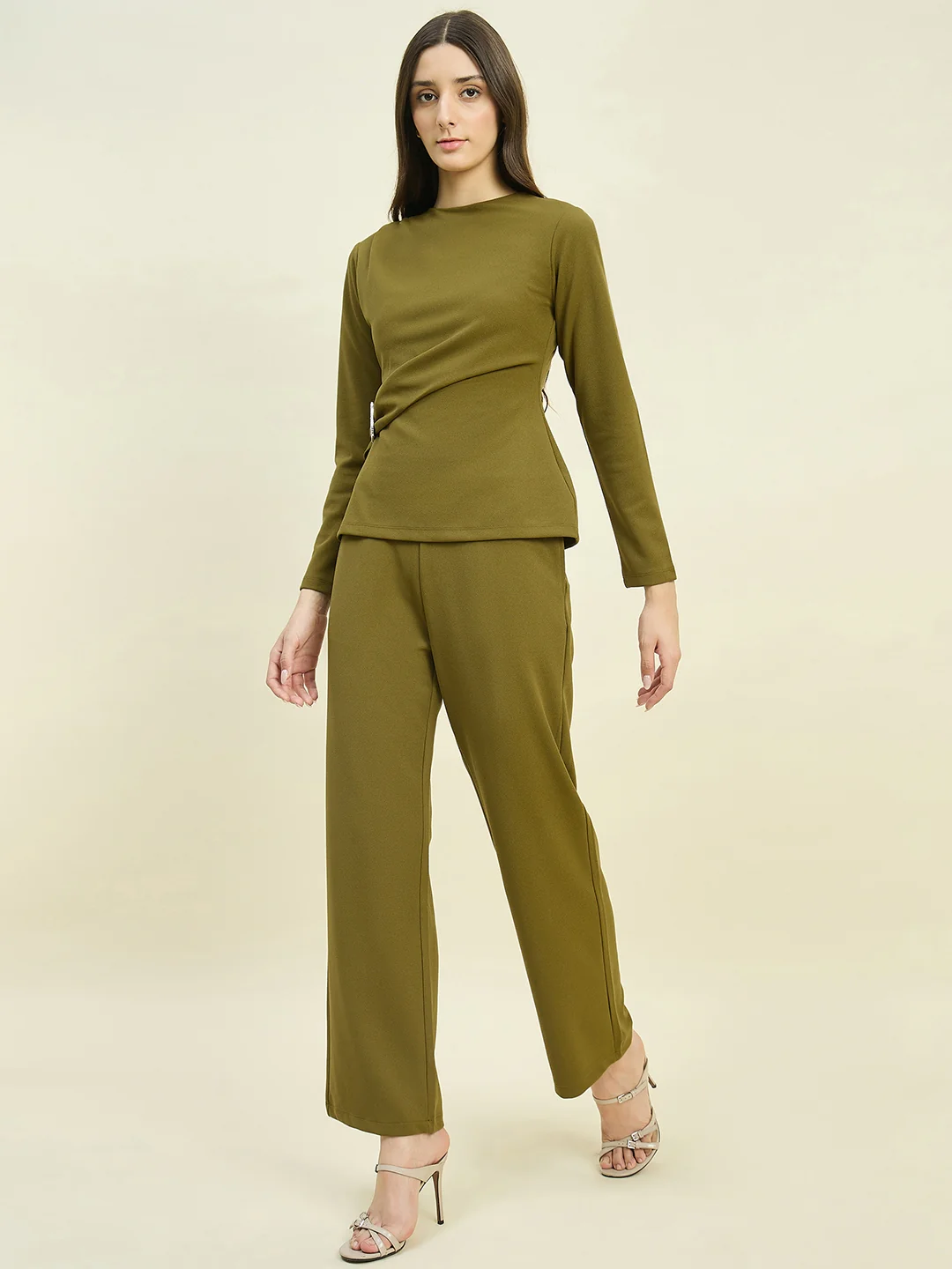 Madame Solid Olive Top with Buckle Accent - Image 6