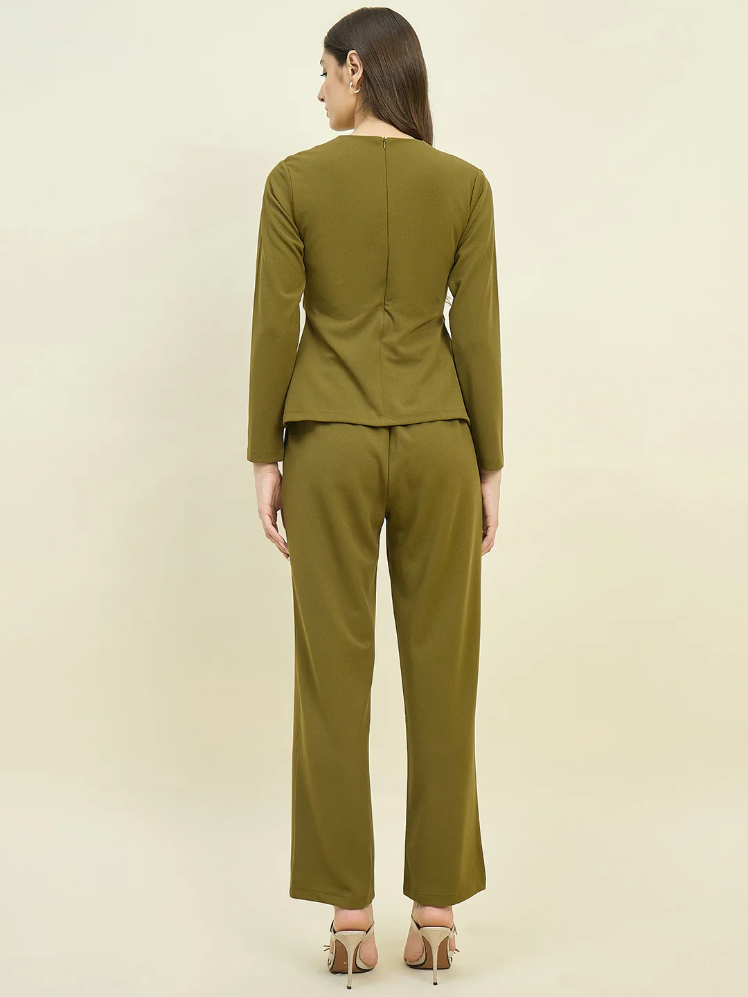 Madame Solid Olive Top with Buckle Accent - Image 7