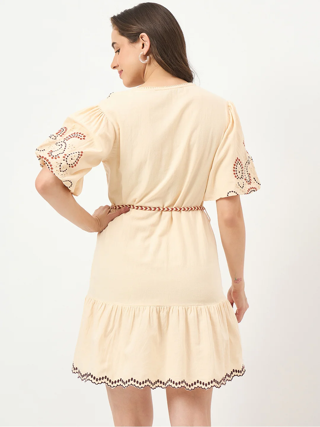 Madame Beige Viscose-Cotton-Linen Blend Dress - Image 7