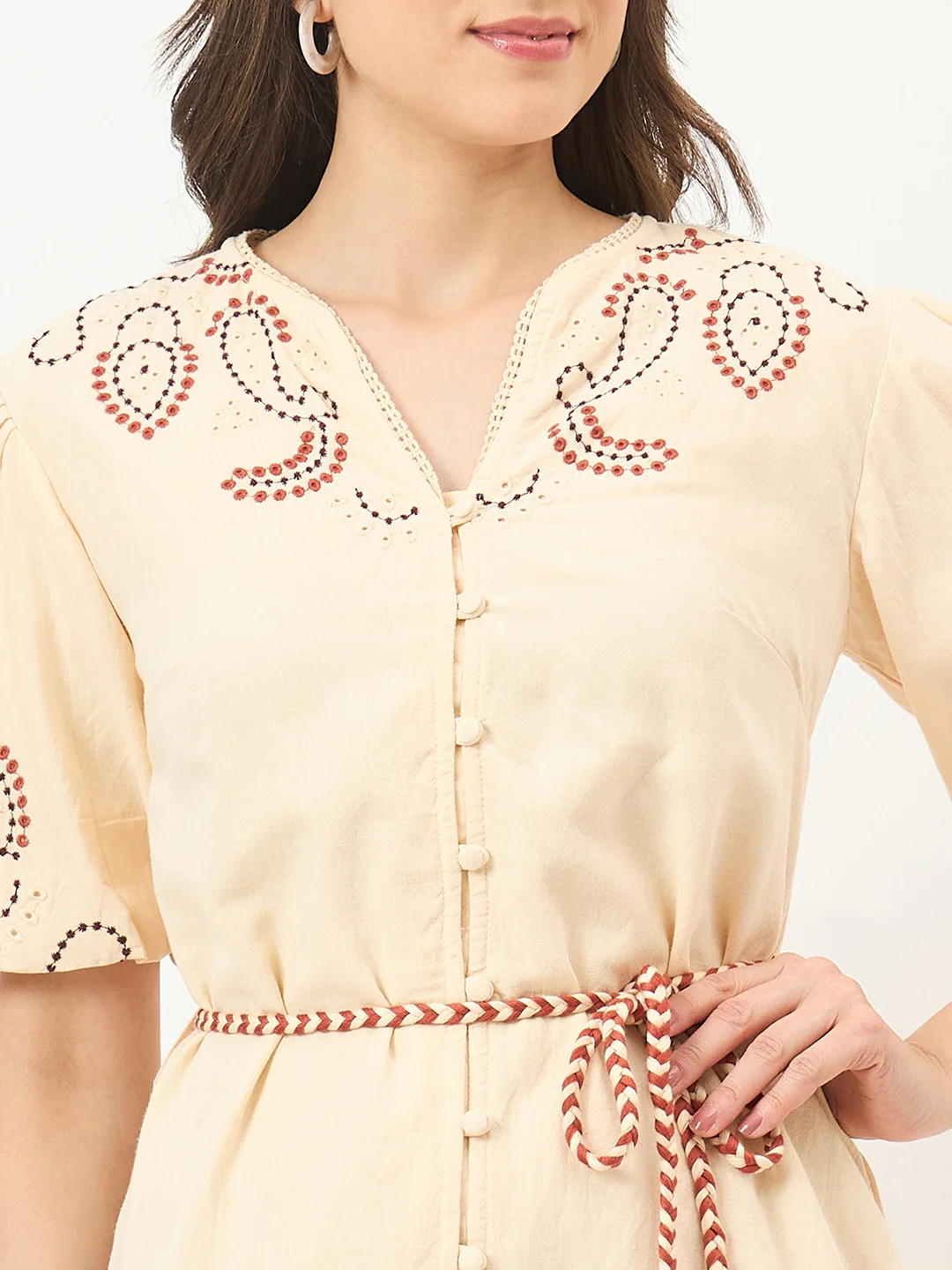 Madame Beige Viscose-Cotton-Linen Blend Dress - Image 8