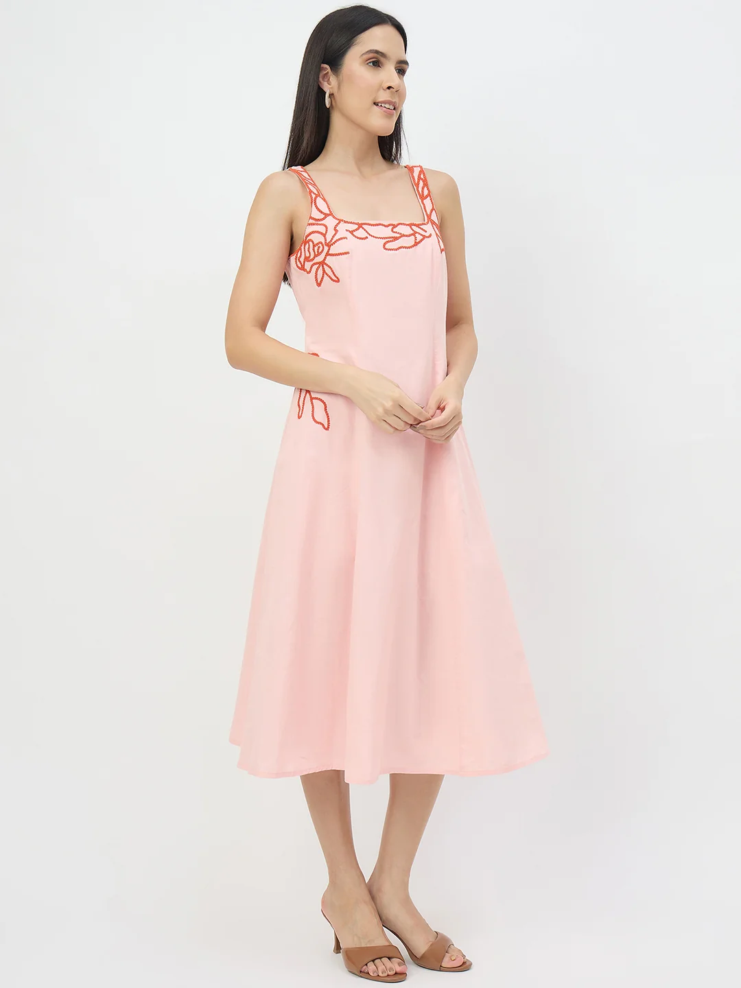 Madame Blush Pink Cotton Midi Dress - Image 5