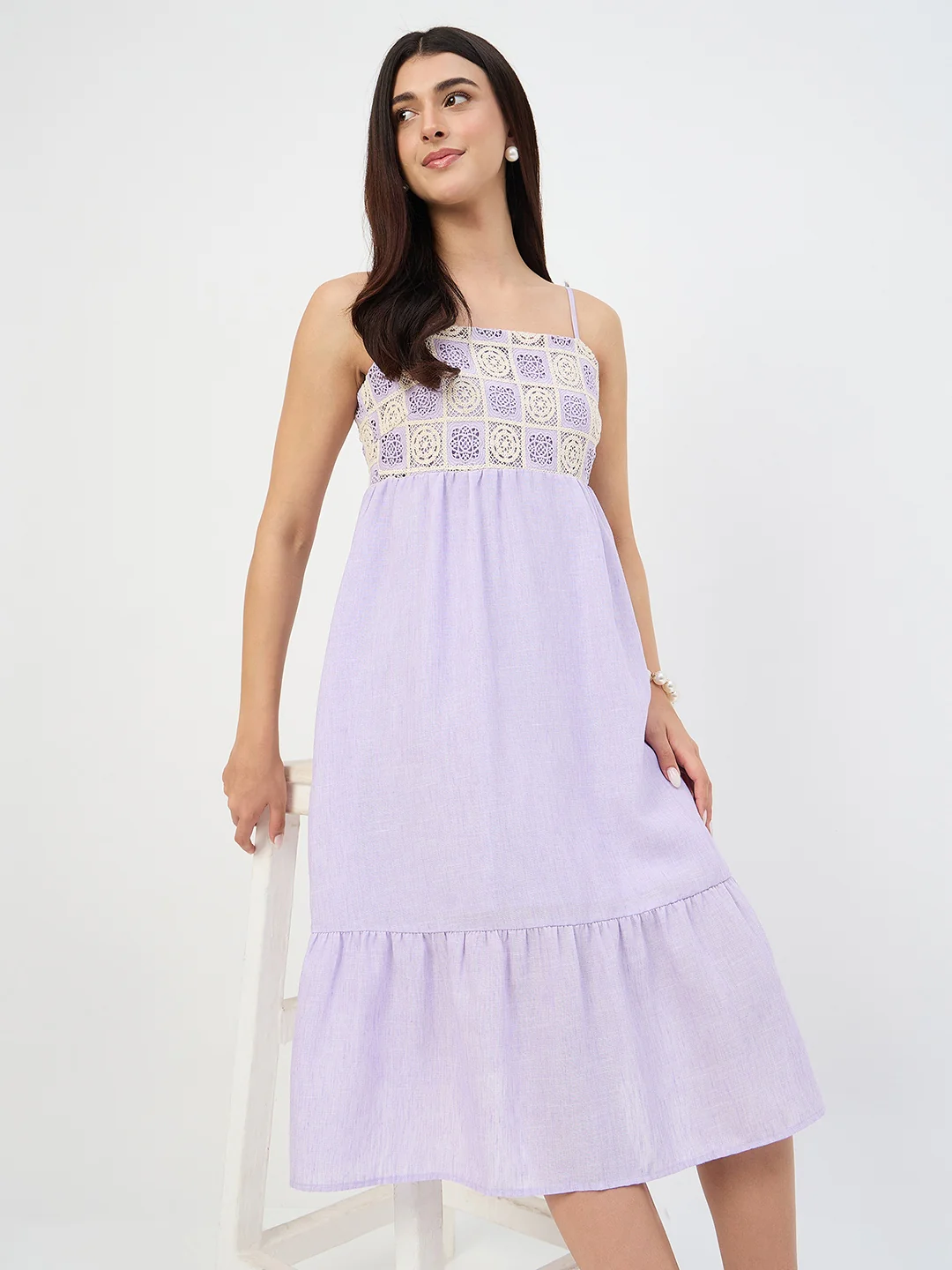 Madame Lilac Crochet Overlay Cami Dress - Image 3