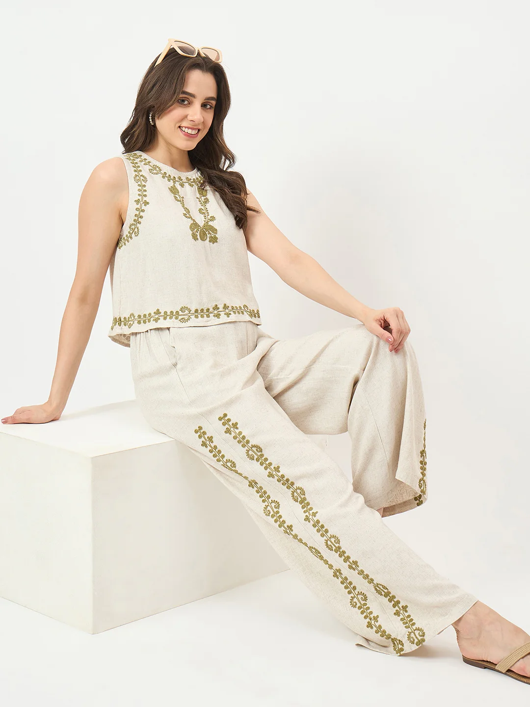 Madame Beige Embroidered Co-ord Set - Image 3