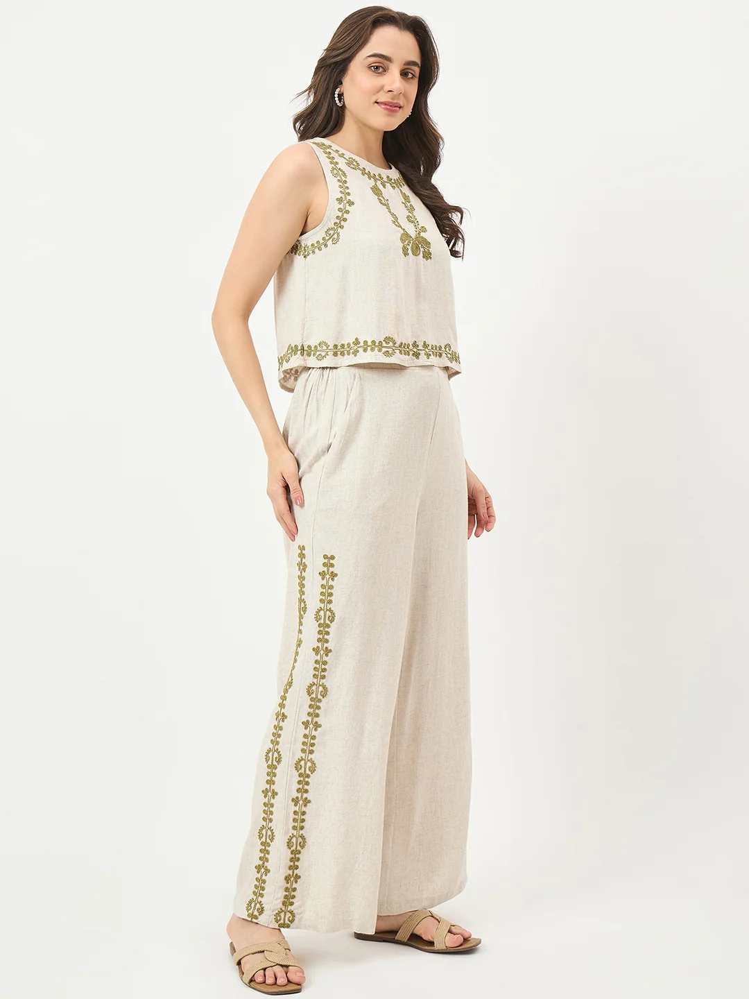 Madame Beige Embroidered Co-ord Set - Image 5