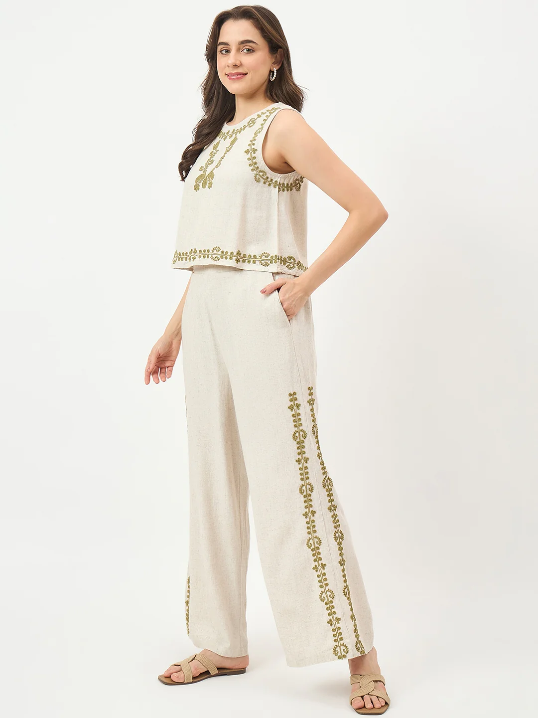 Madame Beige Embroidered Co-ord Set - Image 6