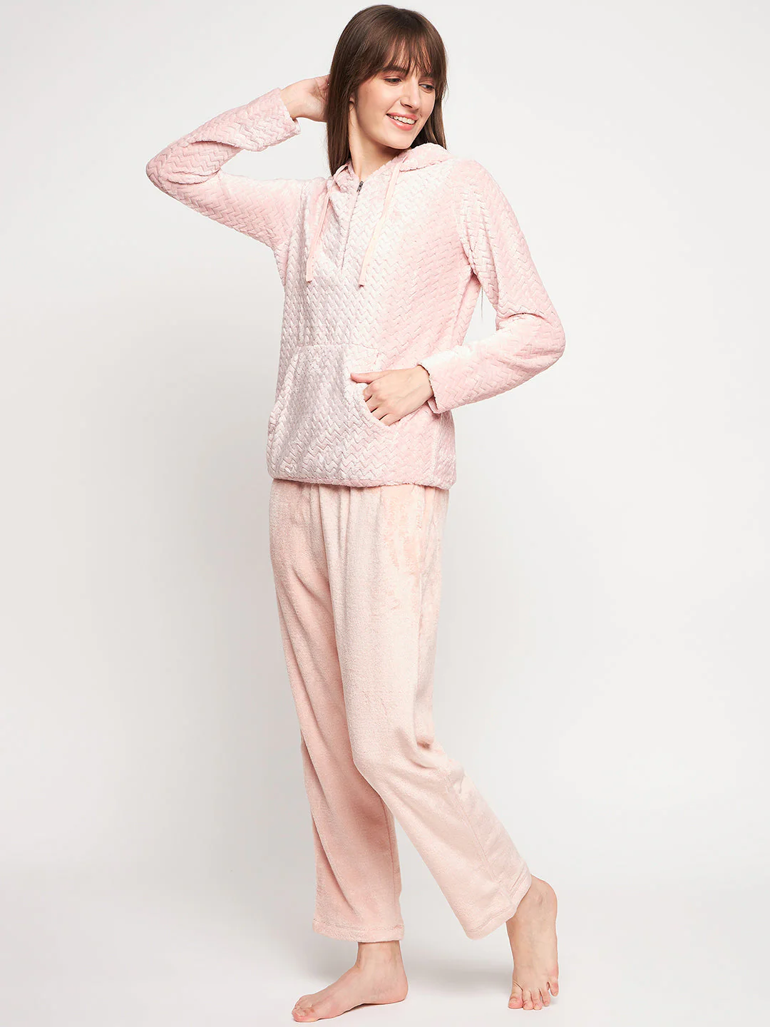 mSECRET Peach Solid Hood Neck Nightsuit - Image 3