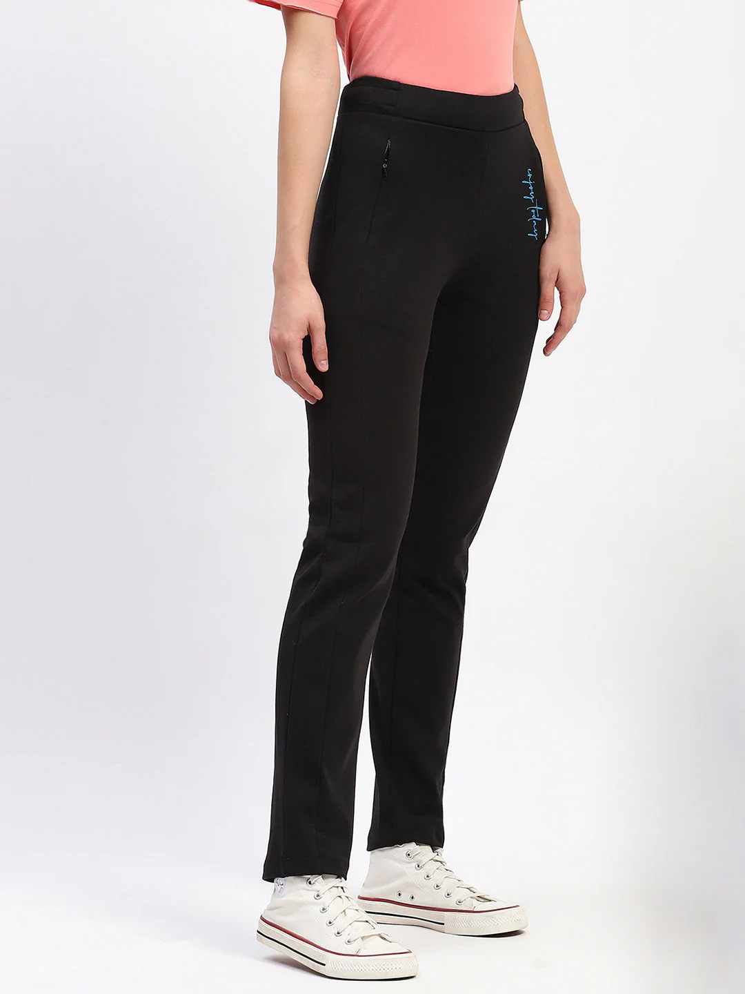 mSECRET Elasticated Waistband Pleated Straight Fit Black Track Bottoms - Image 3