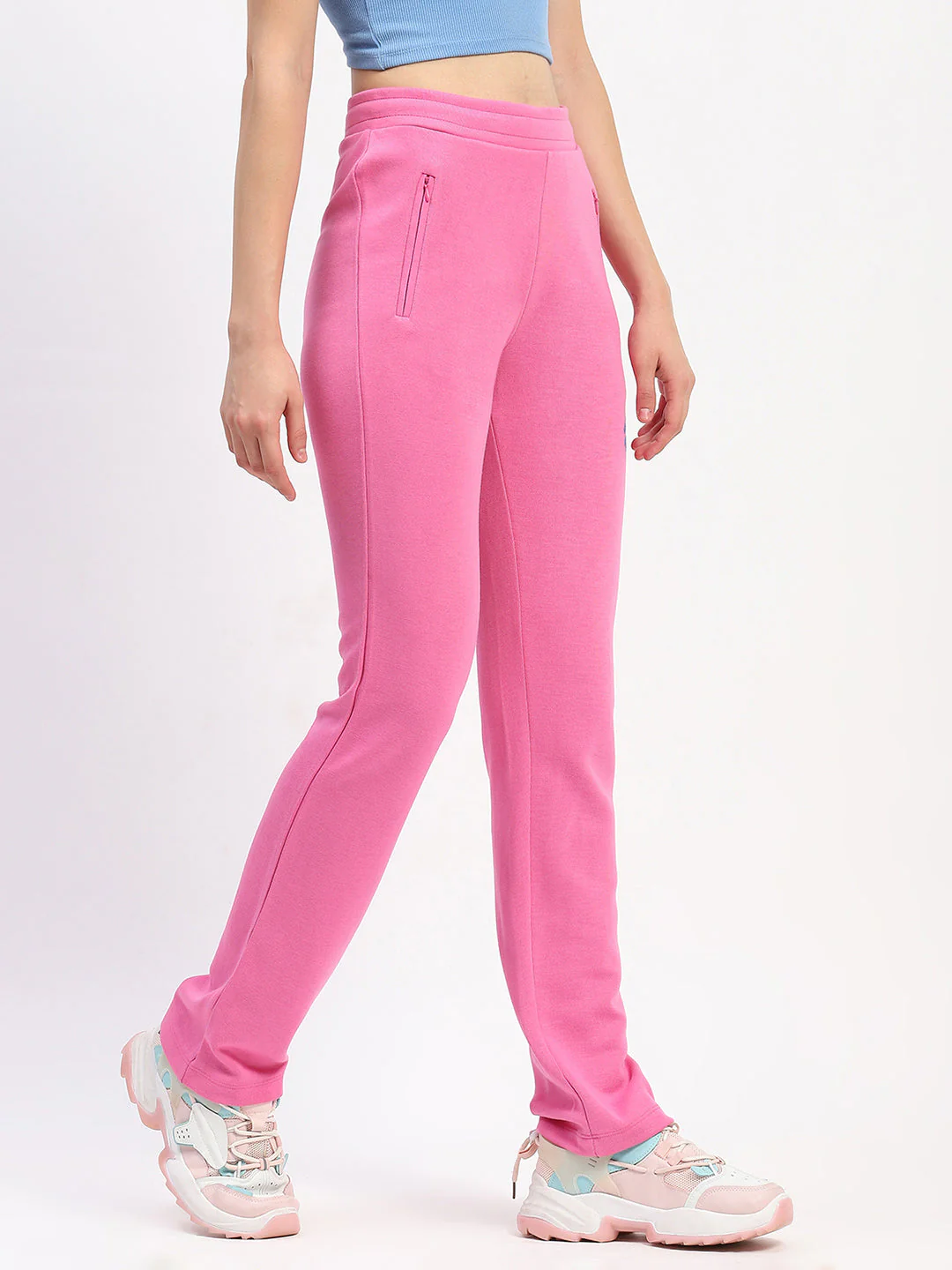 mSECRET Typography Detailing Straight leg Front Zipper Pink Track Bottoms - Image 3
