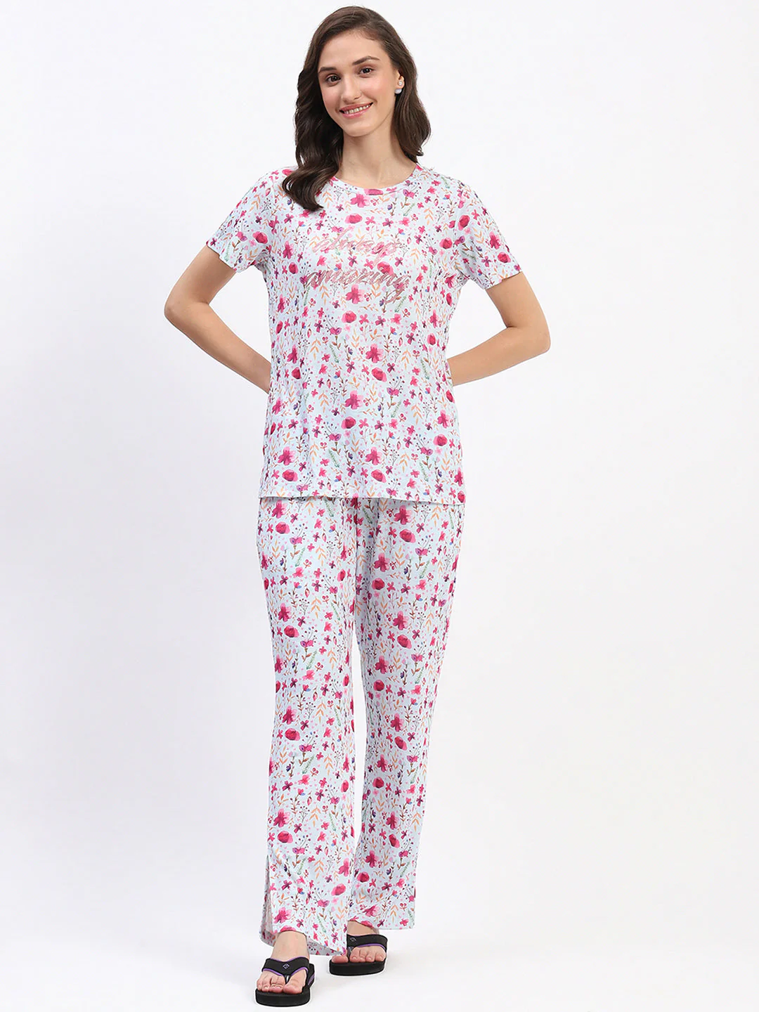 mSECRET Floral Print Sky Blue Night Suit Set - Image 3