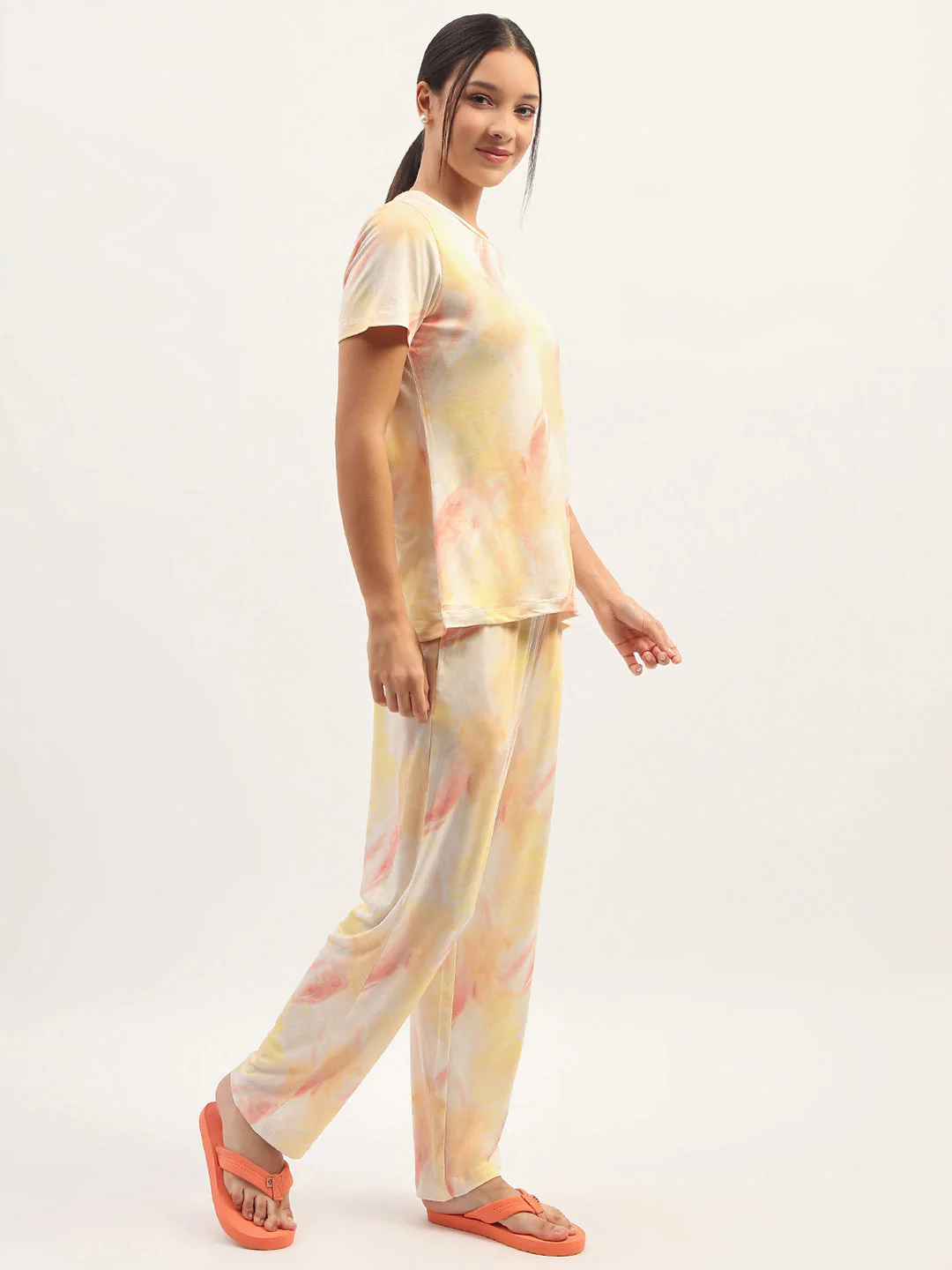 mSECRET Typography Detailing Yellow Top with Printed Pyjama and Shorts - Image 4