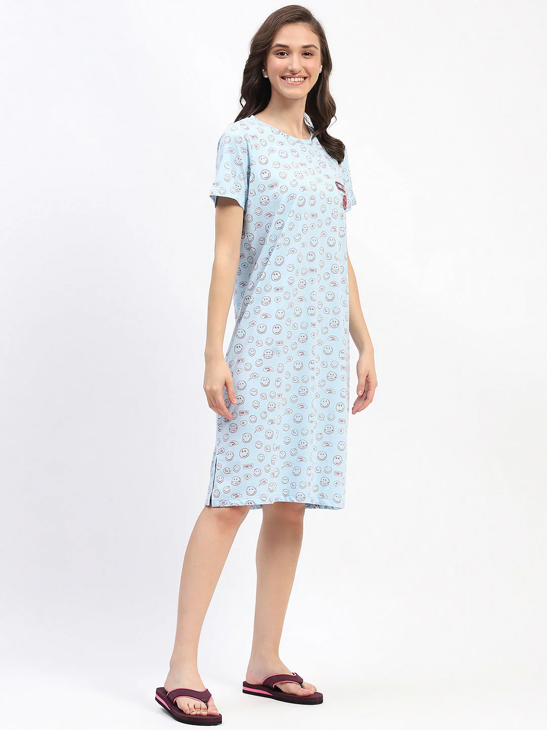 mSECRET Sky Blue Smiley Print Short-Sleeve Cotton Nightdress - Image 4