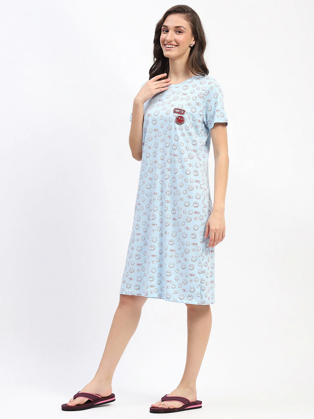 mSECRET Sky Blue Smiley Print Short-Sleeve Cotton Nightdress - Image 5