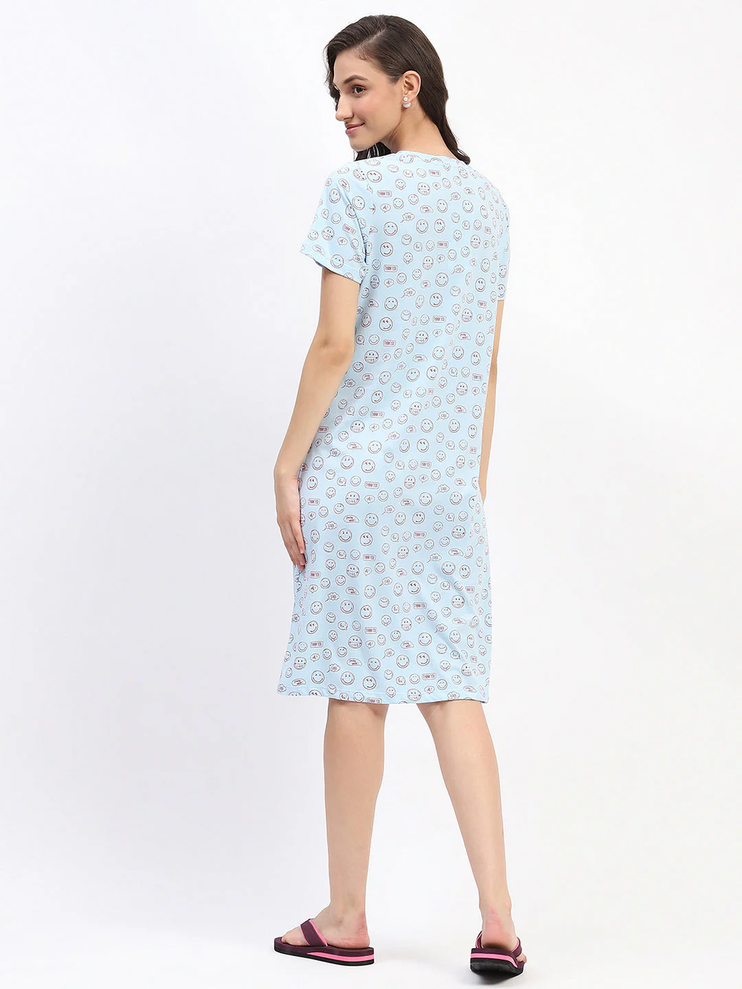mSECRET Sky Blue Smiley Print Short-Sleeve Cotton Nightdress - Image 6