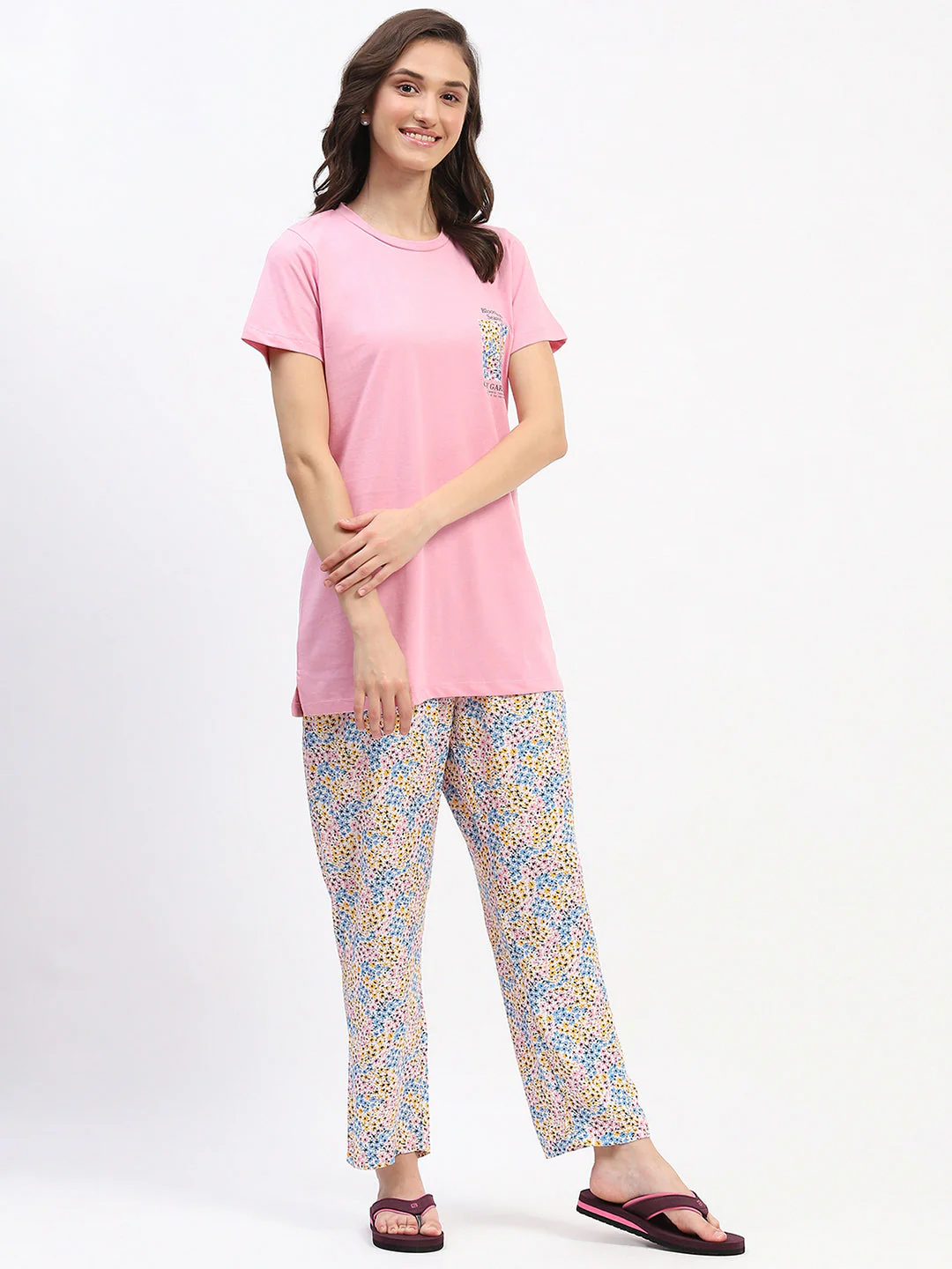 mSECRET Pink Short-Sleeve Tee and Colorful Floral Print Pajama Set - Image 3