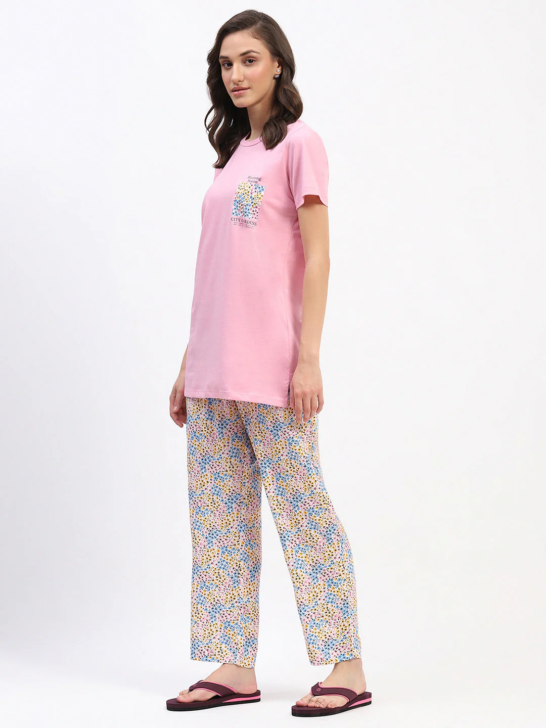 mSECRET Pink Short-Sleeve Tee and Colorful Floral Print Pajama Set - Image 4